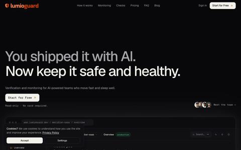 lumioguard · Stack health scans and fixes for AI-built apps — screenshot