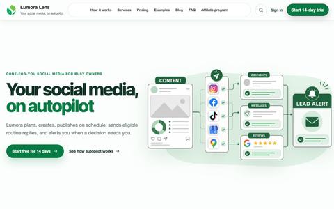 Social Media Management Automation | Lumora Lens — screenshot