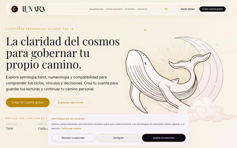 Tarot, astrología y autoconocimiento | Lunara — screenshot