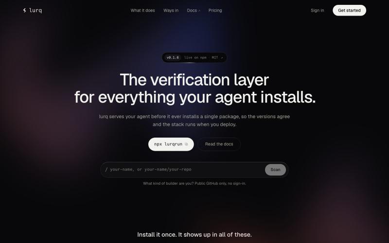 lurq: verify npm packages before your AI coding agent installs them — screenshot