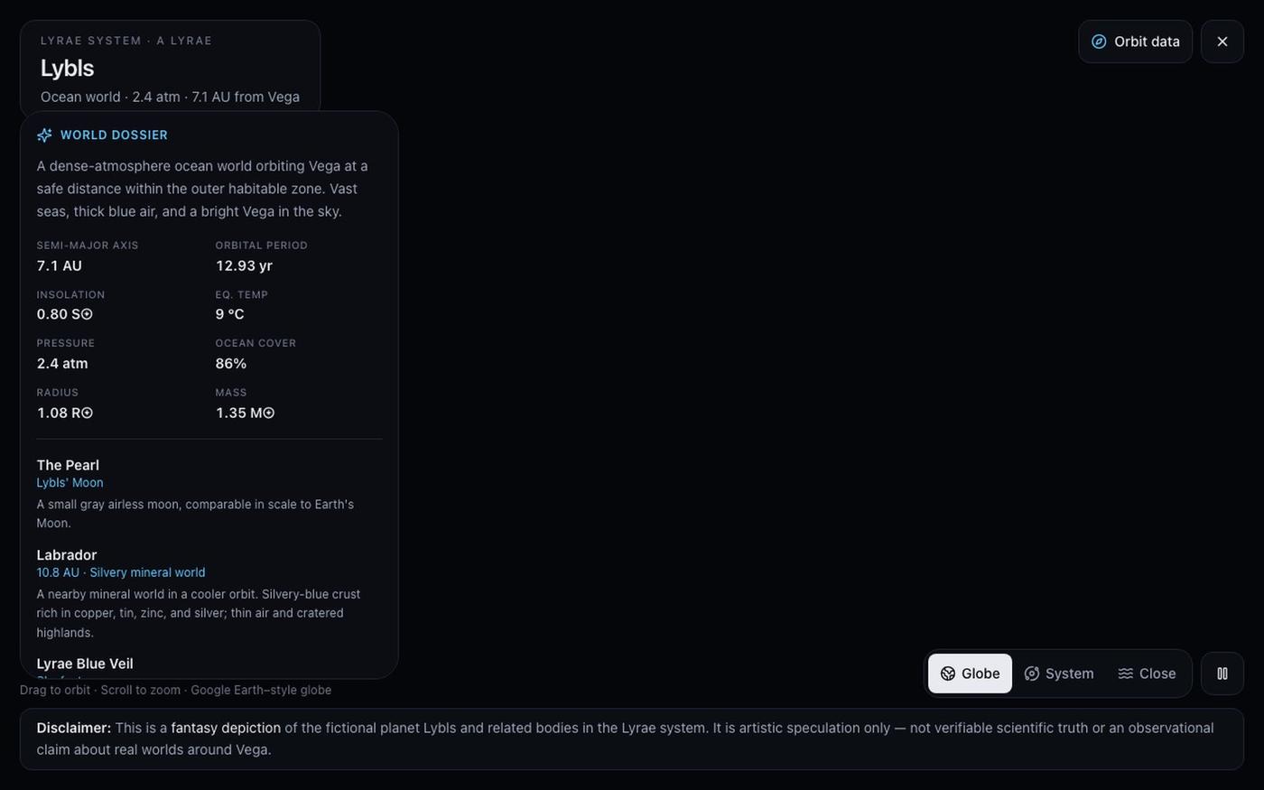 Lybls Explorer — Vega / Lyrae System — screenshot
