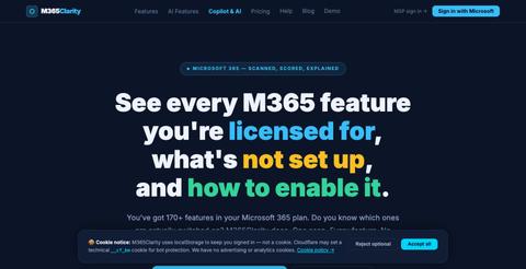 M365Clarity — Microsoft 365 Feature Visibility & Adoption Tool — screenshot