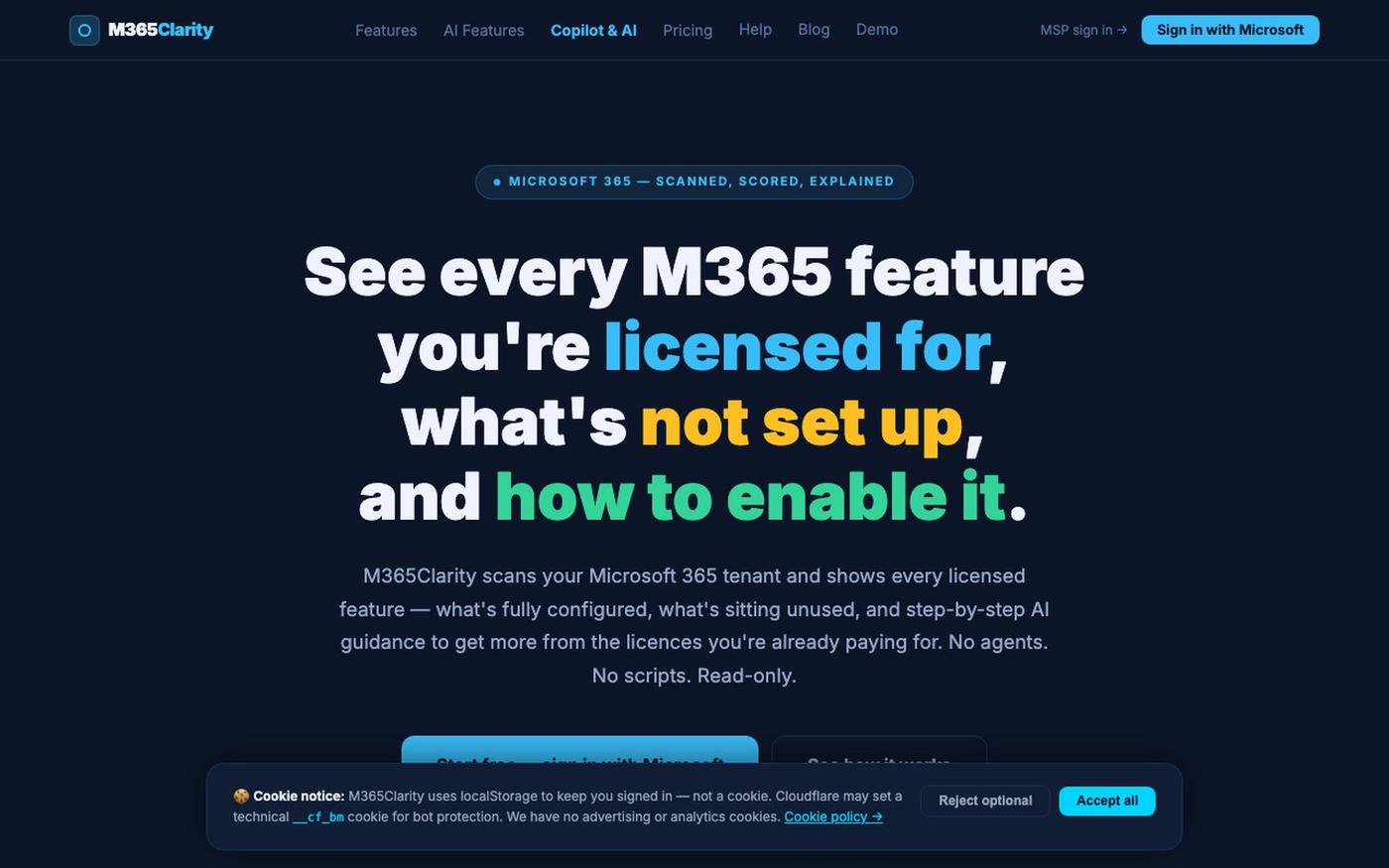 M365Clarity — Microsoft 365 Feature Visibility & Adoption Tool — screenshot
