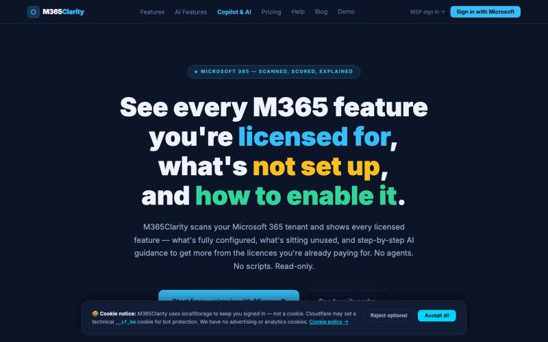 M365Clarity — Microsoft 365 Feature Visibility & Adoption Tool — screenshot