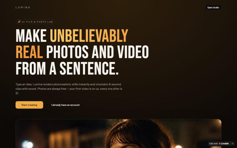 Lumina AI Studio — Realistic AI Photos & Video — screenshot