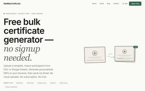 MailMyCertificate | Free Bulk Certificate Generator — screenshot