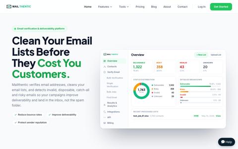 Email Verification & Deliverability Platform | Mailthentic — screenshot