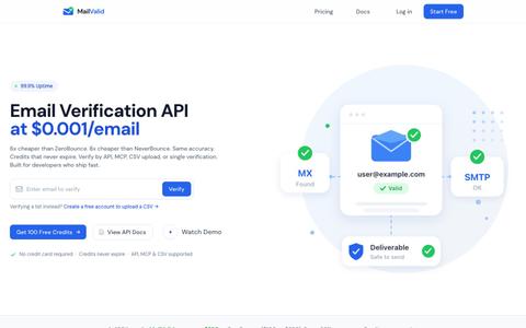 Email Verification API | Real-Time Validation for Developers | MailValid — screenshot