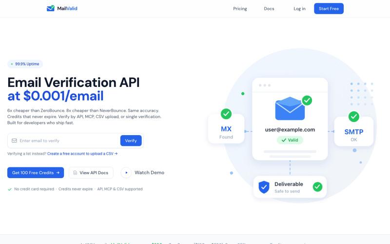 Email Verification API | Real-Time Validation for Developers | MailValid — screenshot