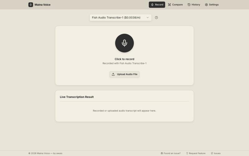 Maina Voice — Speech to Text & Model Benchmarking — screenshot
