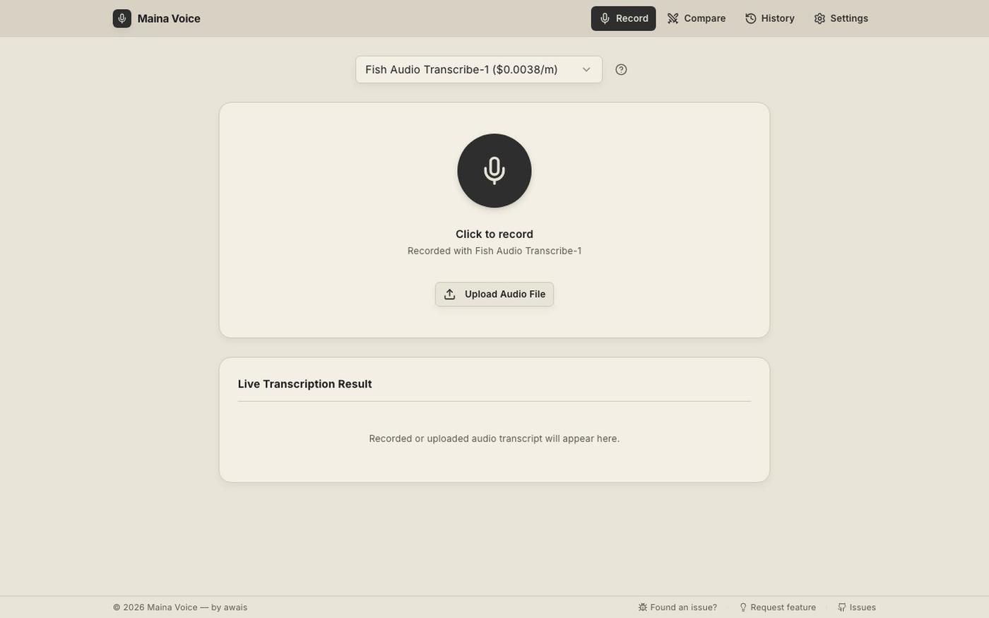 Maina Voice — Speech to Text & Model Benchmarking — screenshot