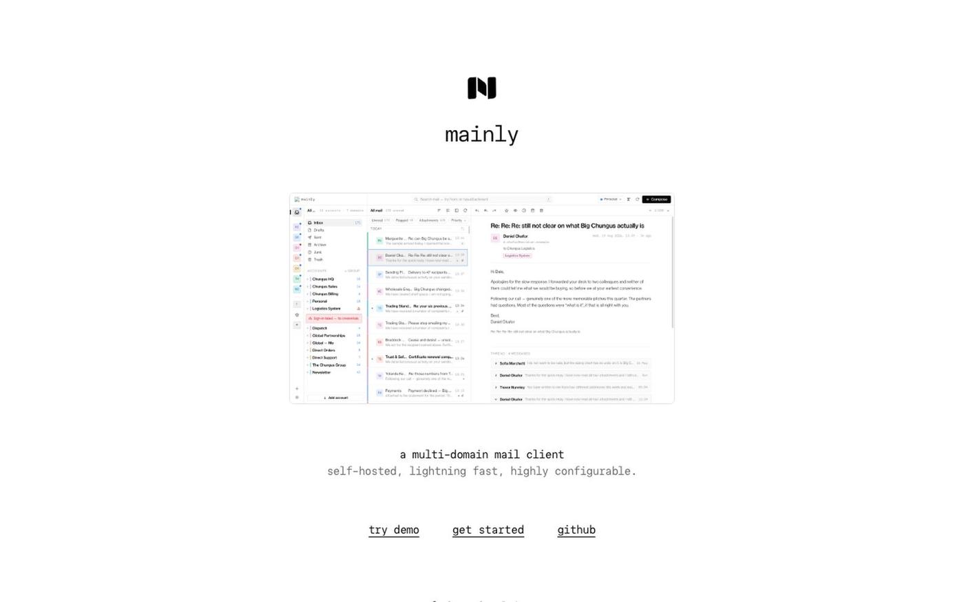 mainly — a multi-domain mail client — screenshot