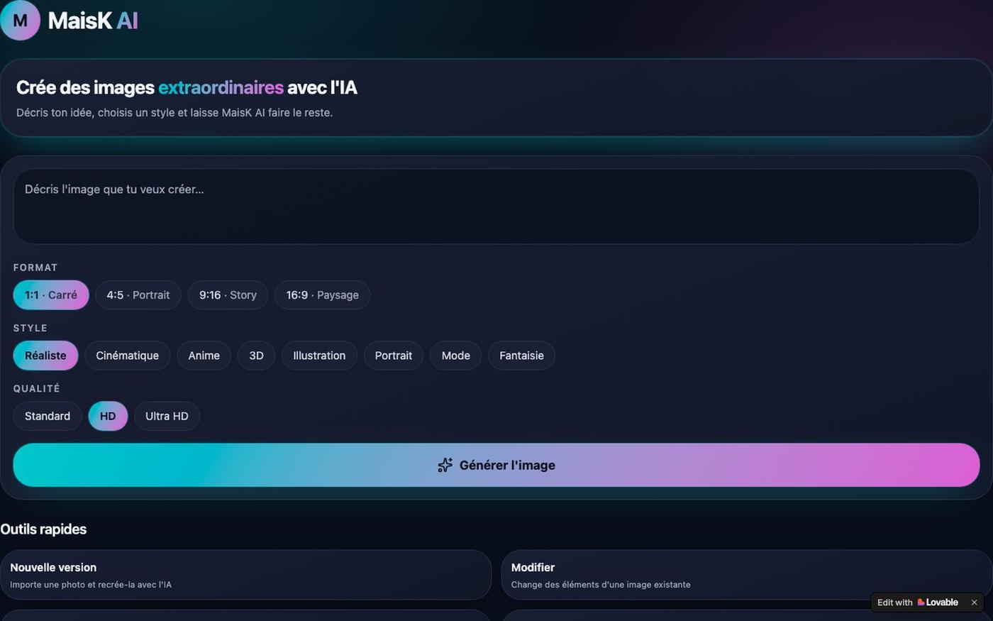 MaisK AI — Générateur d'images par IA — screenshot