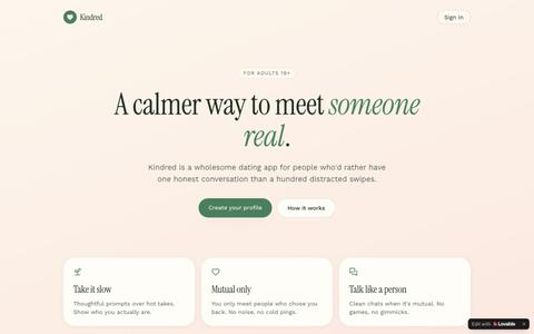 Kindred — a calmer way to meet someone — screenshot