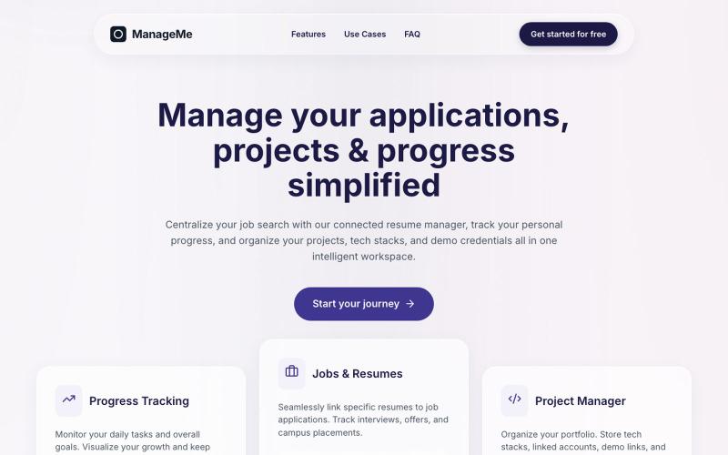 ManageMe — Job Application Tracker, Resume Manager & Personal Dashboard — screenshot