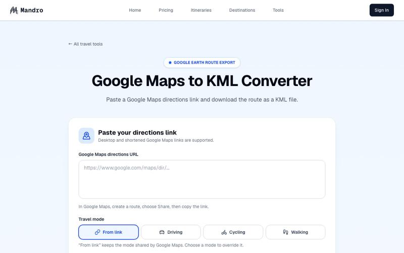 Google Maps to KML Converter — Free Online Tool — screenshot