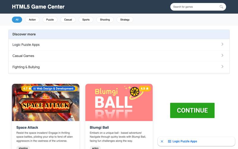 HTML5 Game Center — screenshot