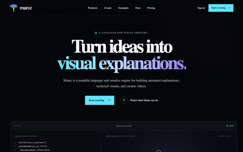 Create animated explanations without keyframes · Manic — screenshot