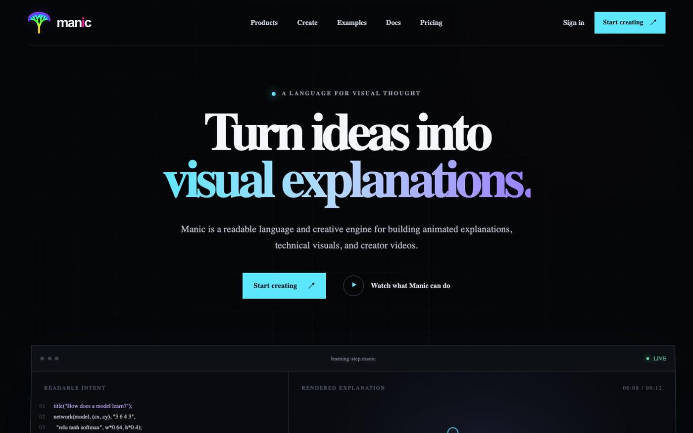 Create animated explanations without keyframes · Manic — screenshot