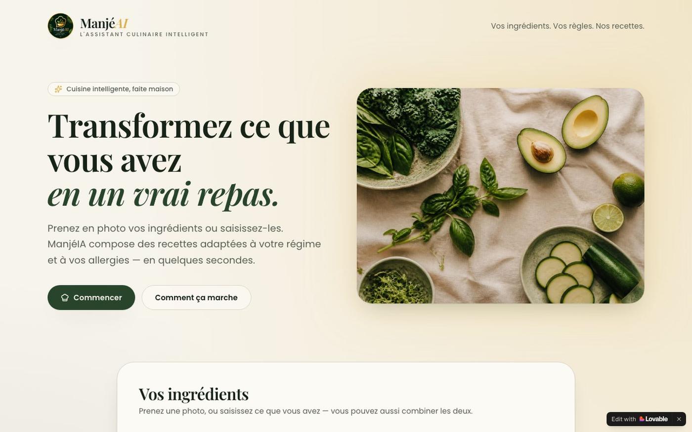 ManjéIA — Vos recettes à partir de vos ingrédients — screenshot