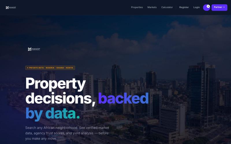 Manop — Africa Property Intelligence — screenshot
