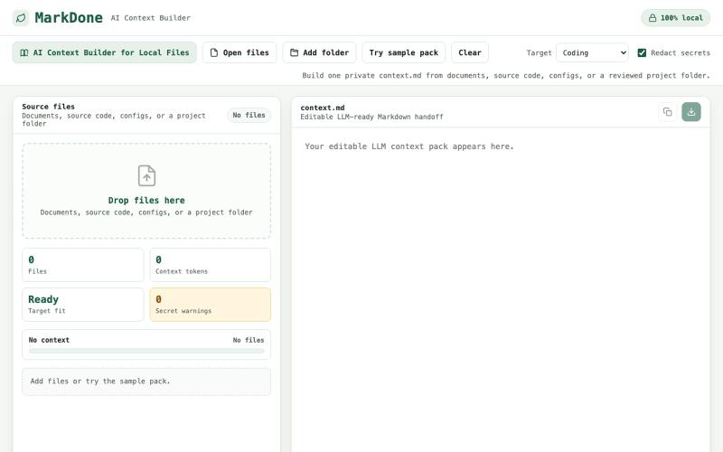 AI Context Builder for Files – Generate context.md | MarkDone — screenshot