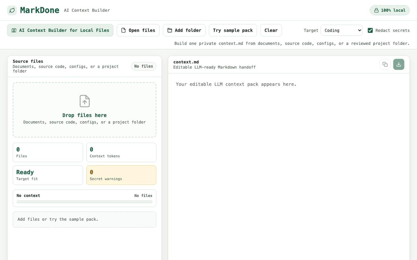 AI Context Builder for Files – Generate context.md | MarkDone — screenshot