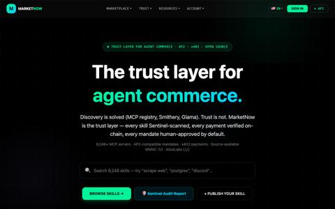 MarketNow — Security Infrastructure for AI Agents · UTA v1.0.0 Trust Pipeline ·  — screenshot
