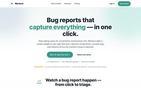 Markora — Visual Bug Reporting for Modern Teams — screenshot