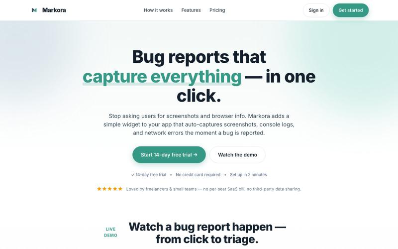 Markora — Visual Bug Reporting for Modern Teams — screenshot