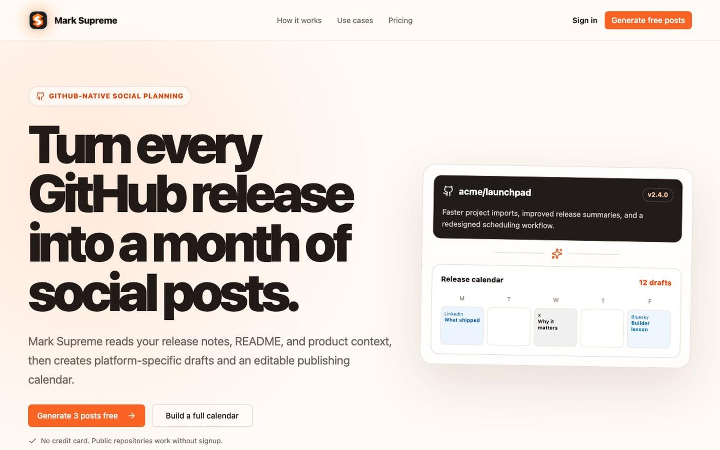 GitHub Release to Social Media Calendar | Mark Supreme — screenshot