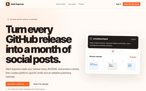 GitHub Release to Social Media Calendar | Mark Supreme — screenshot