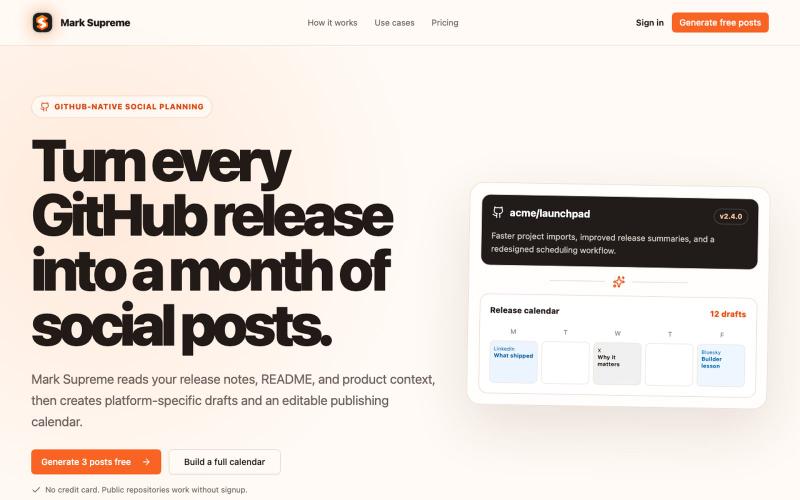 GitHub Release to Social Media Calendar | Mark Supreme — screenshot