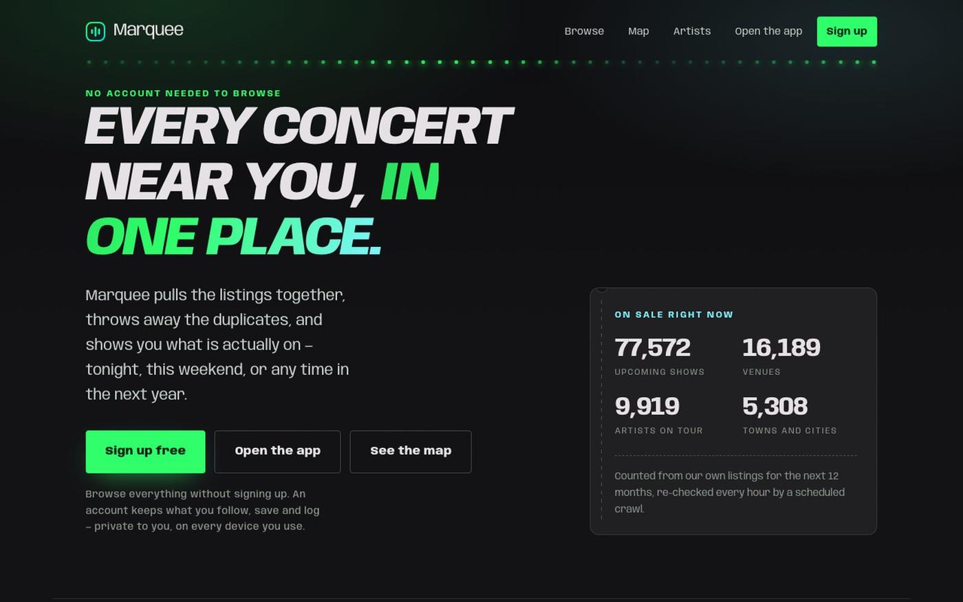 Concerts Near You — Every Upcoming Show in One Place · Marquee — screenshot