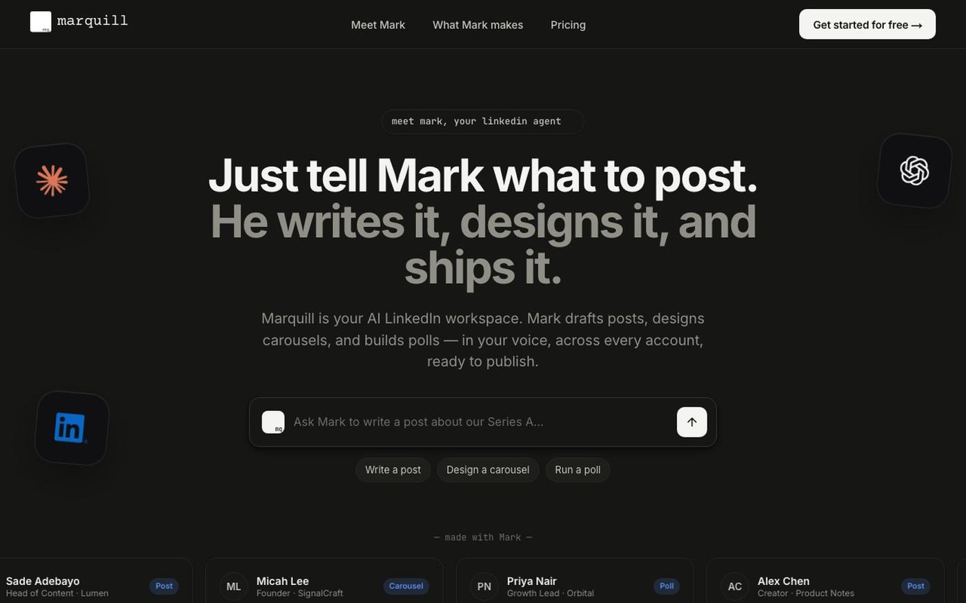 Marquill — Meet Mark, your LinkedIn agent — screenshot