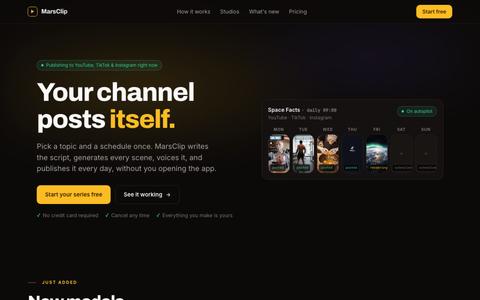 AI Faceless Video Generator: Your Channel Posts Itself | MarsClip — screenshot
