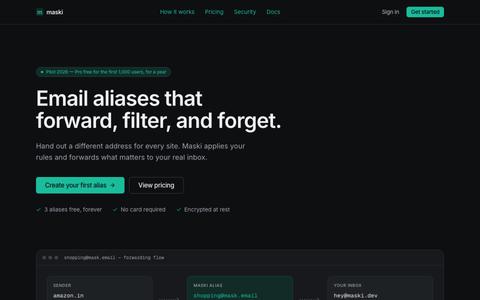 Maski — privacy-first email infrastructure — screenshot