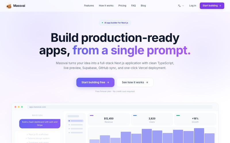 AI App Builder for Next.js, Supabase & Vercel | Massvai — screenshot