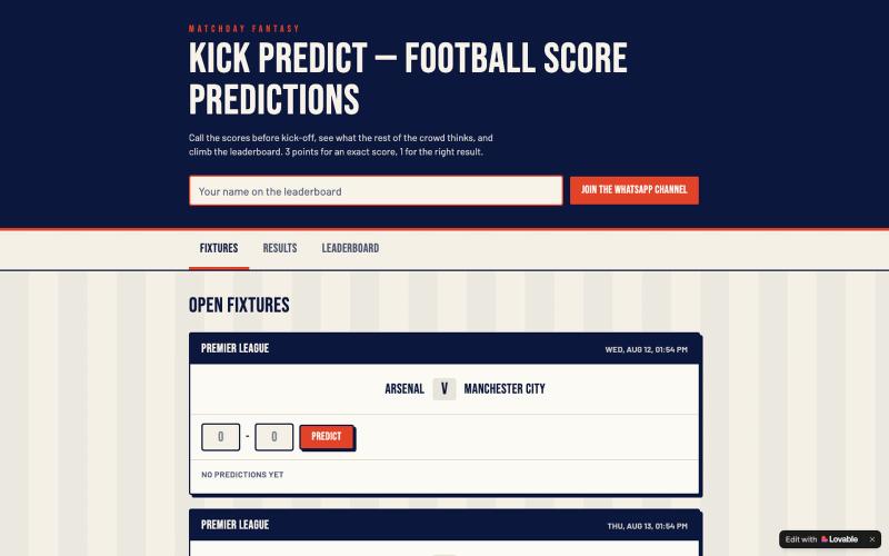 Kick Predict — Predict Scores & Climb the Leaderboard — screenshot