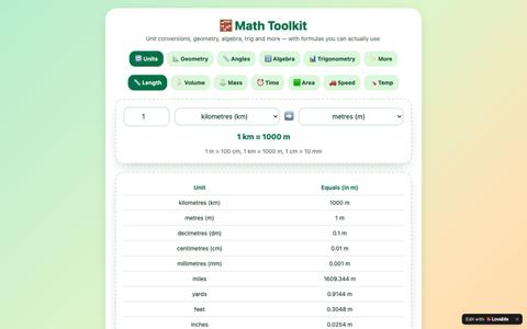 Math Toolkit — Conversions, Geometry, Algebra & Trig — screenshot