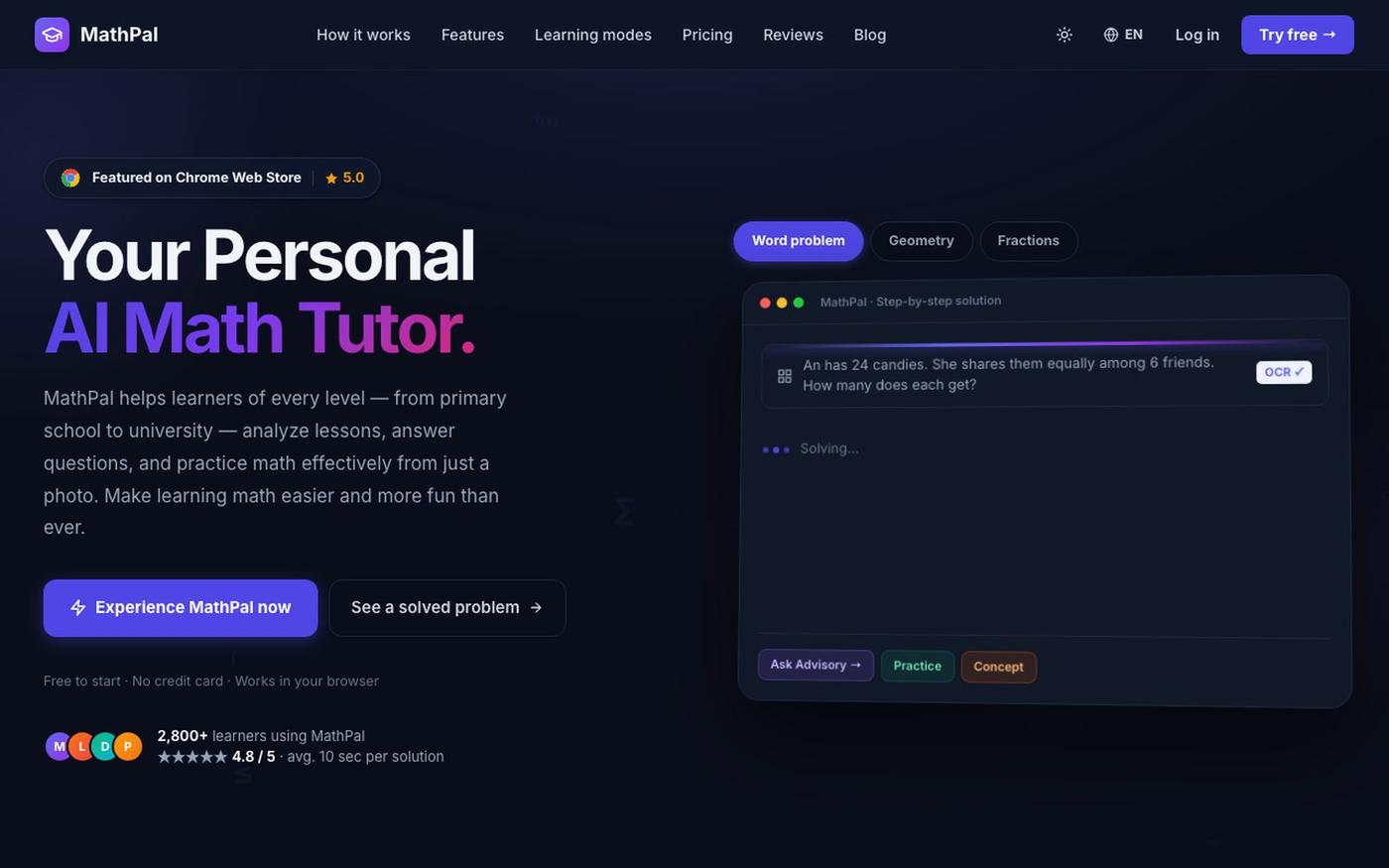 MathPal – AI Math Tutor | Step-by-Step Math Help — screenshot