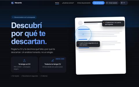 Mavante | Detectá por qué los reclutadores ignoran tu CV — screenshot