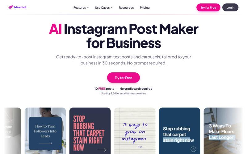 AI Instagram Post Maker for Business | Maxolot — screenshot