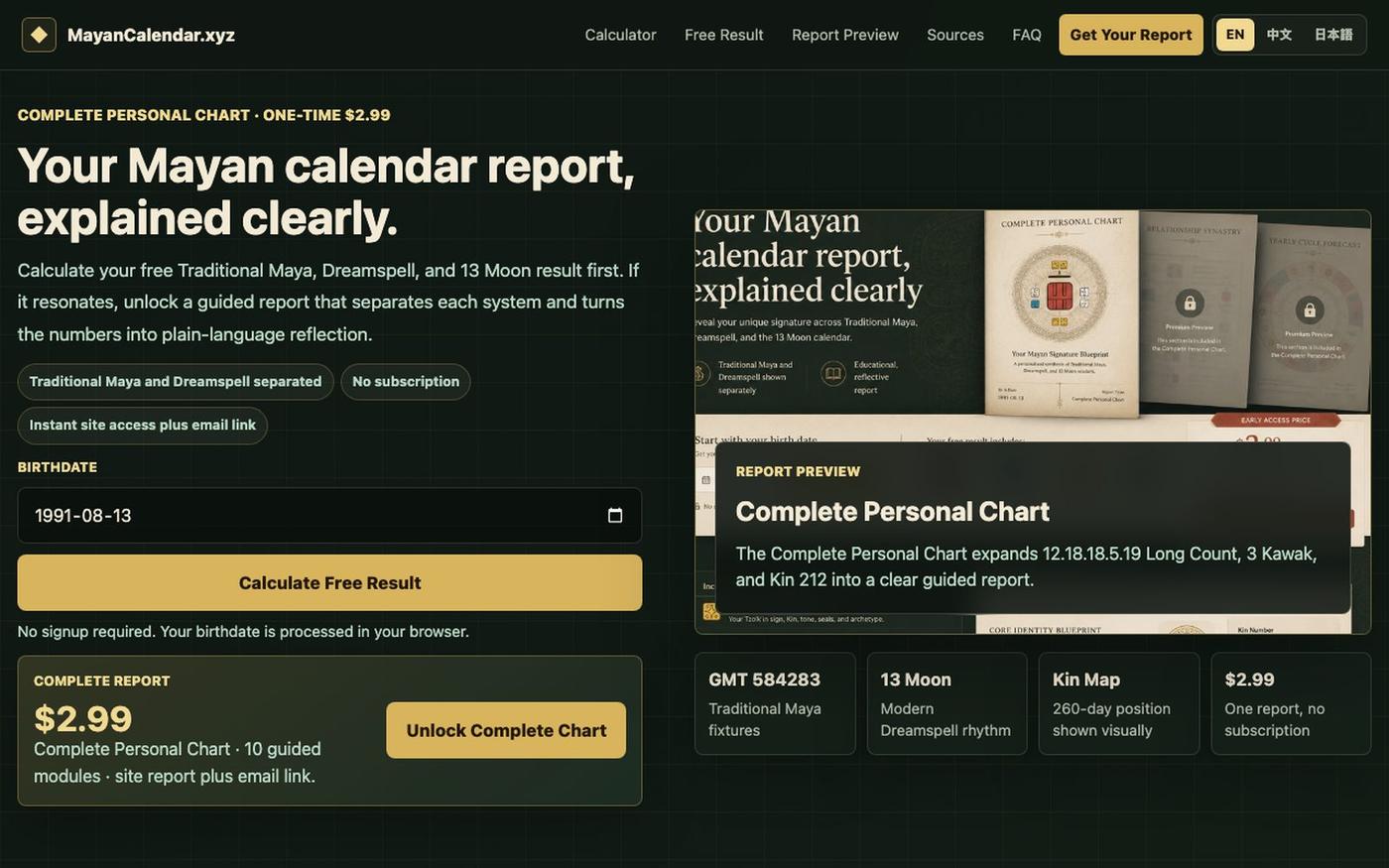 Mayan Calendar | Traditional Maya and Dreamspell Calculator — screenshot