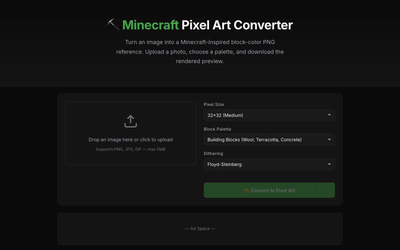 Minecraft Pixel Art Converter – Turn Images Into Block Art Online Free — screenshot
