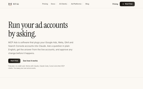 Google Ads & Meta Ads MCP Server for Claude | MCP Ads — screenshot