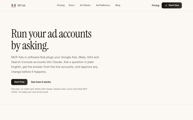 Google Ads & Meta Ads MCP Server for Claude | MCP Ads — screenshot