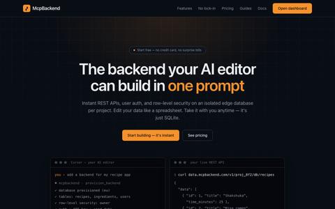 McpBackend: MCP Backend for AI Apps & Vibe Coding — screenshot
