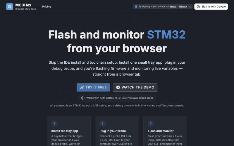 MCUHex — Flash and monitor STM32 from your browser — screenshot