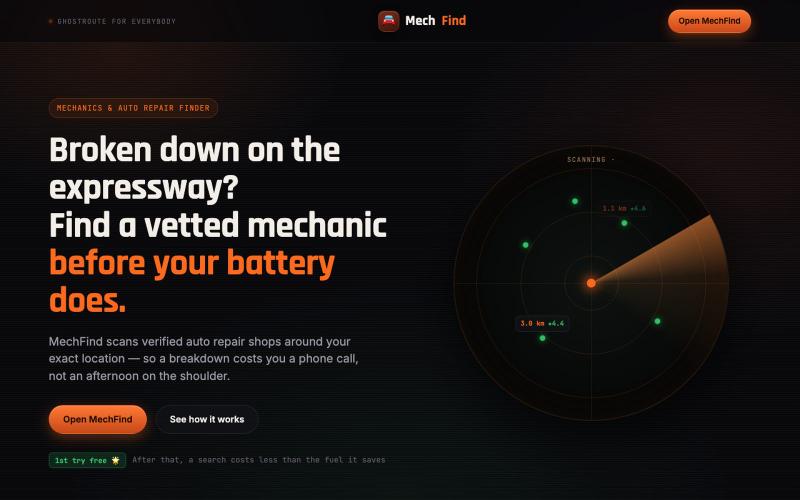 MechFind — Find a Vetted Mechanic Near You | Ghostroute — screenshot